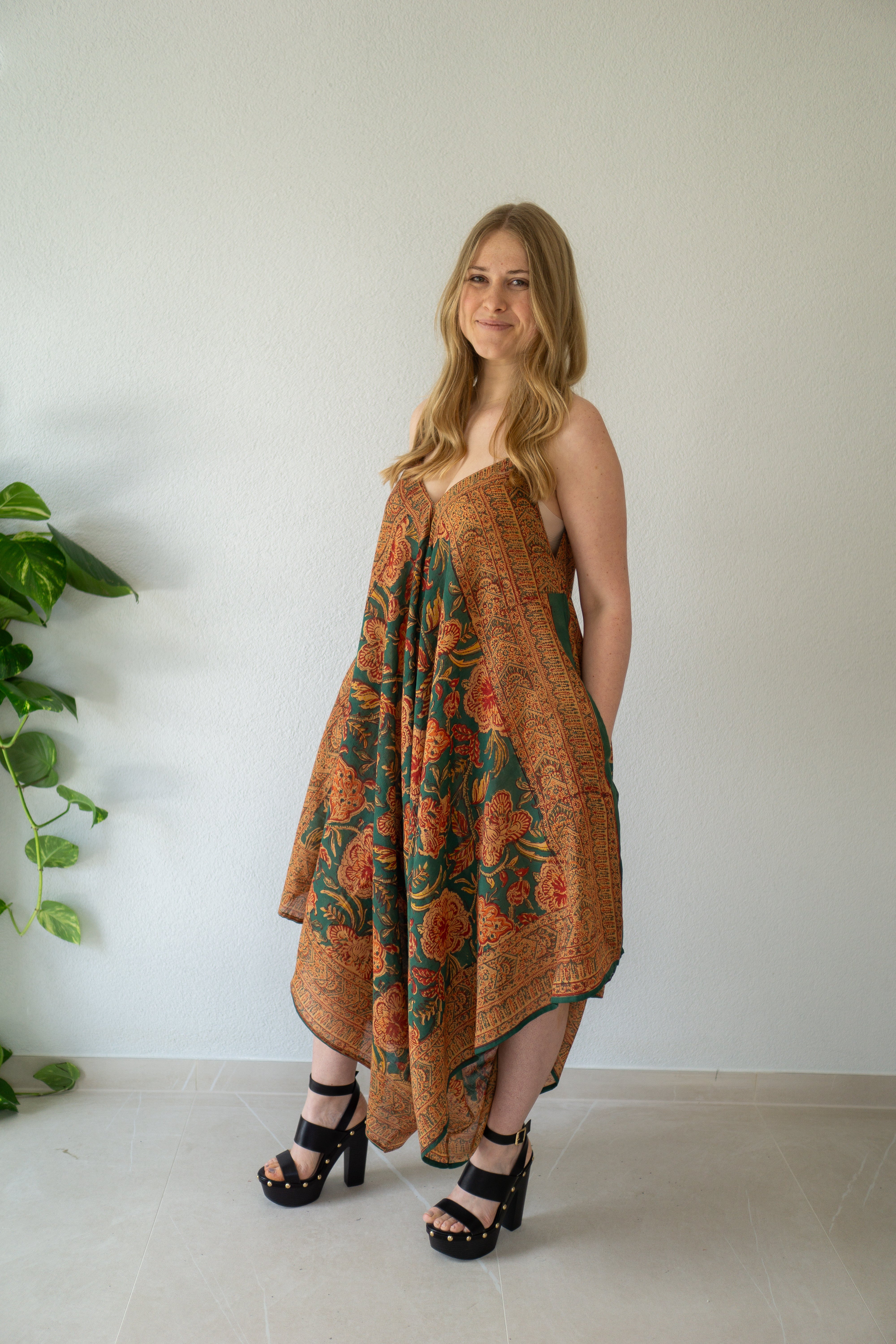 Golden Garden Kleid mit Handblockdruck
