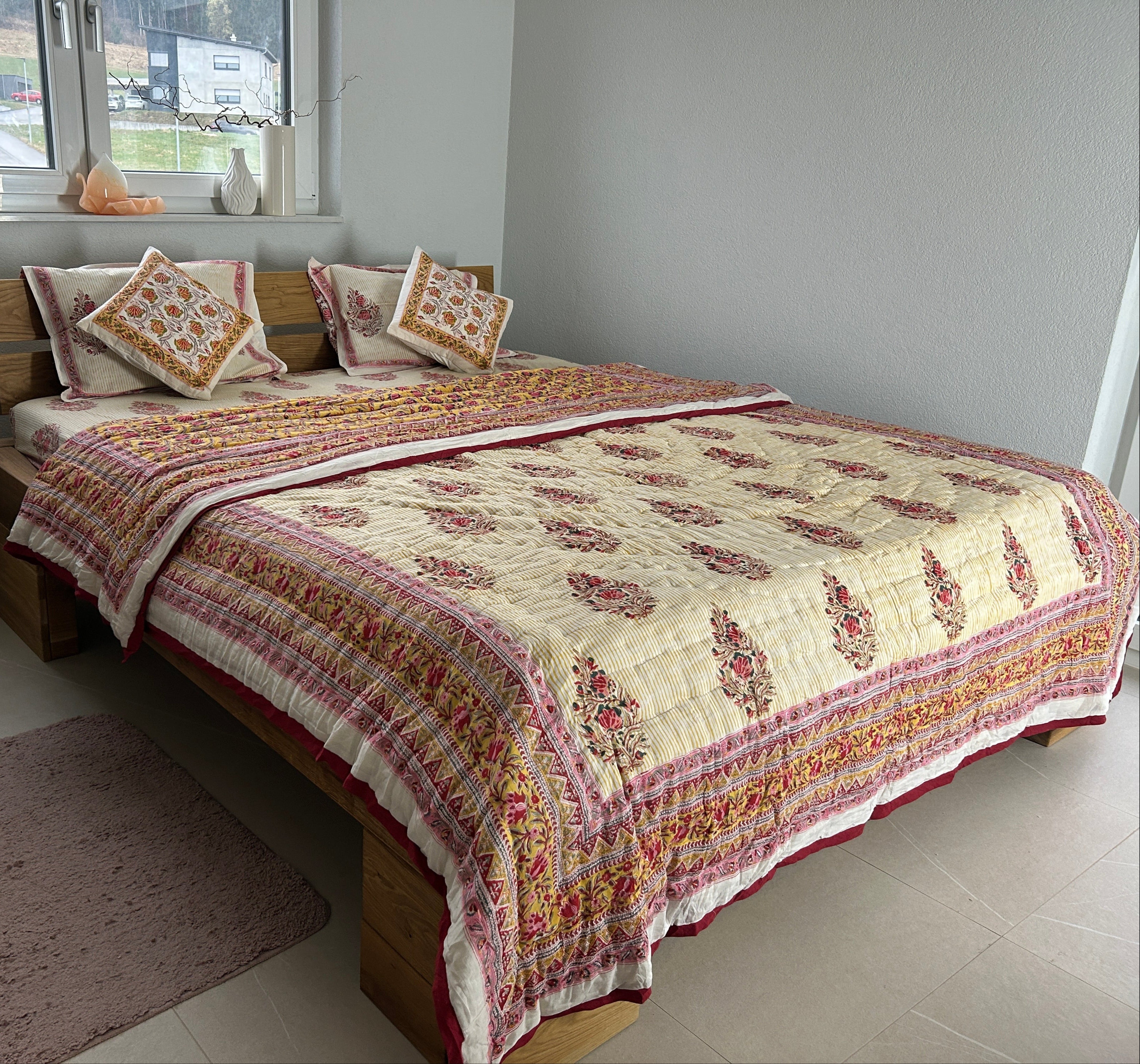 Handbedruckte Wendesteppdecke (Doppelbett)