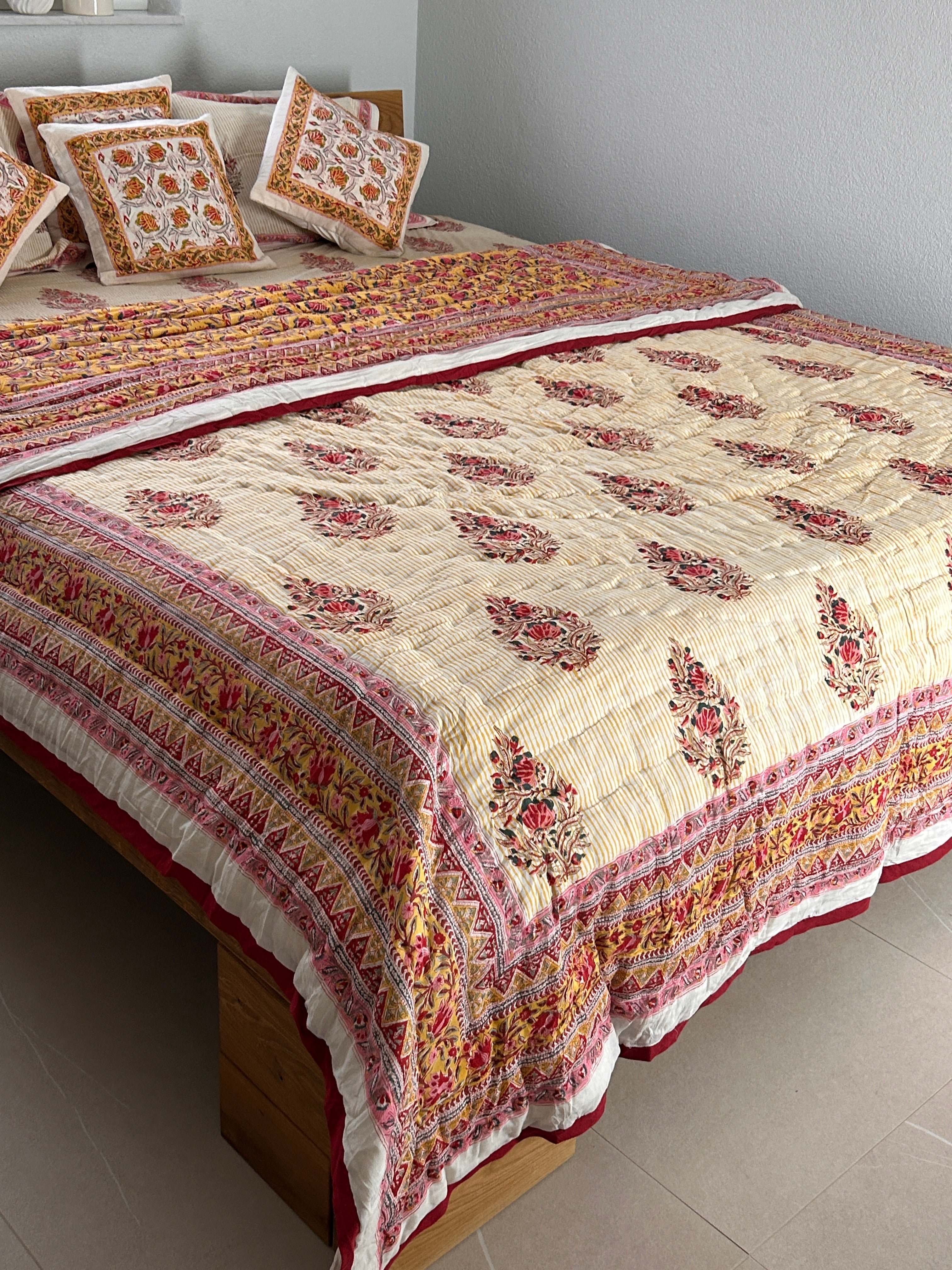 Handbedruckte Wendesteppdecke (Doppelbett)