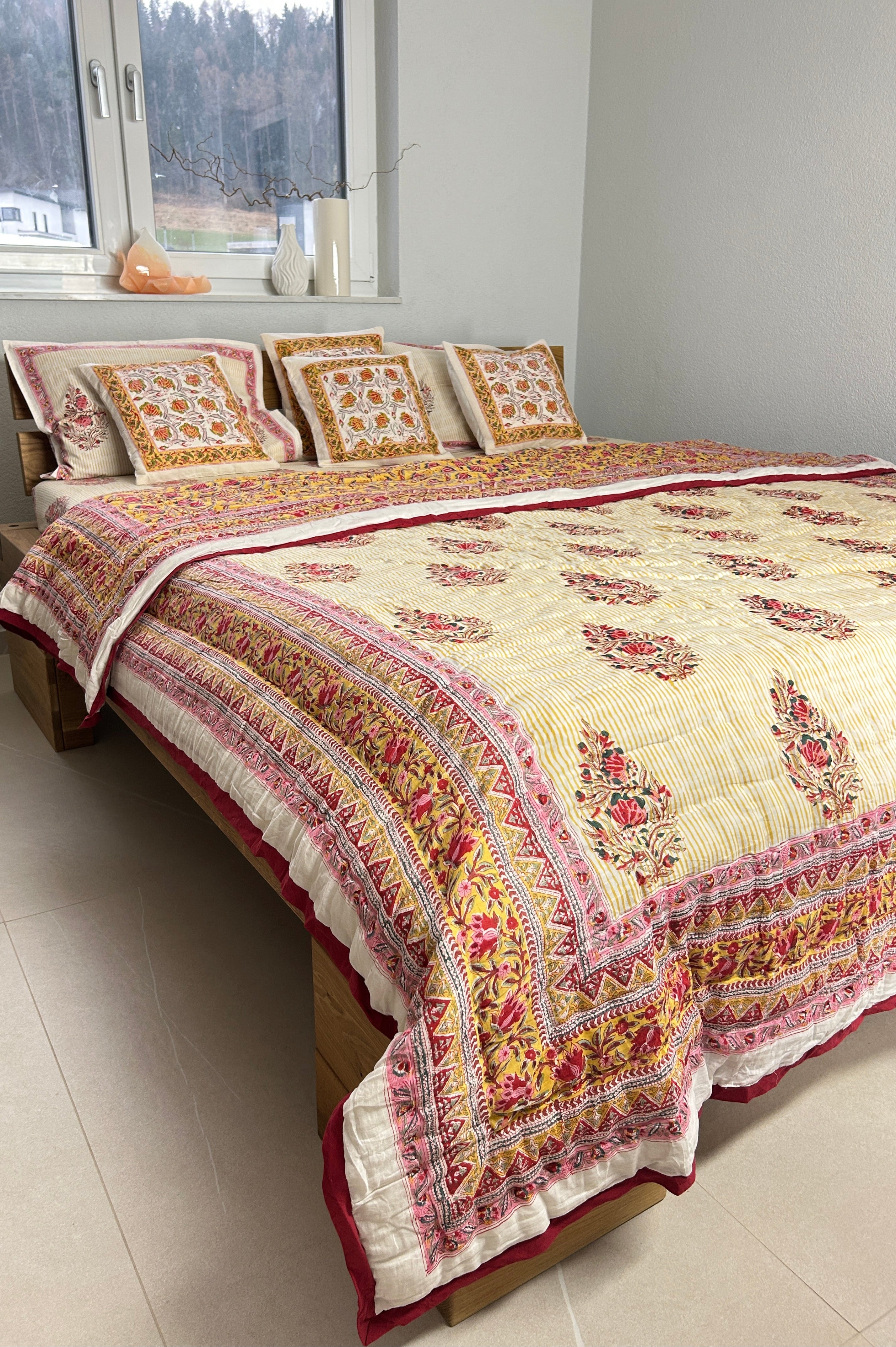 Handbedruckte Wendesteppdecke (Doppelbett)