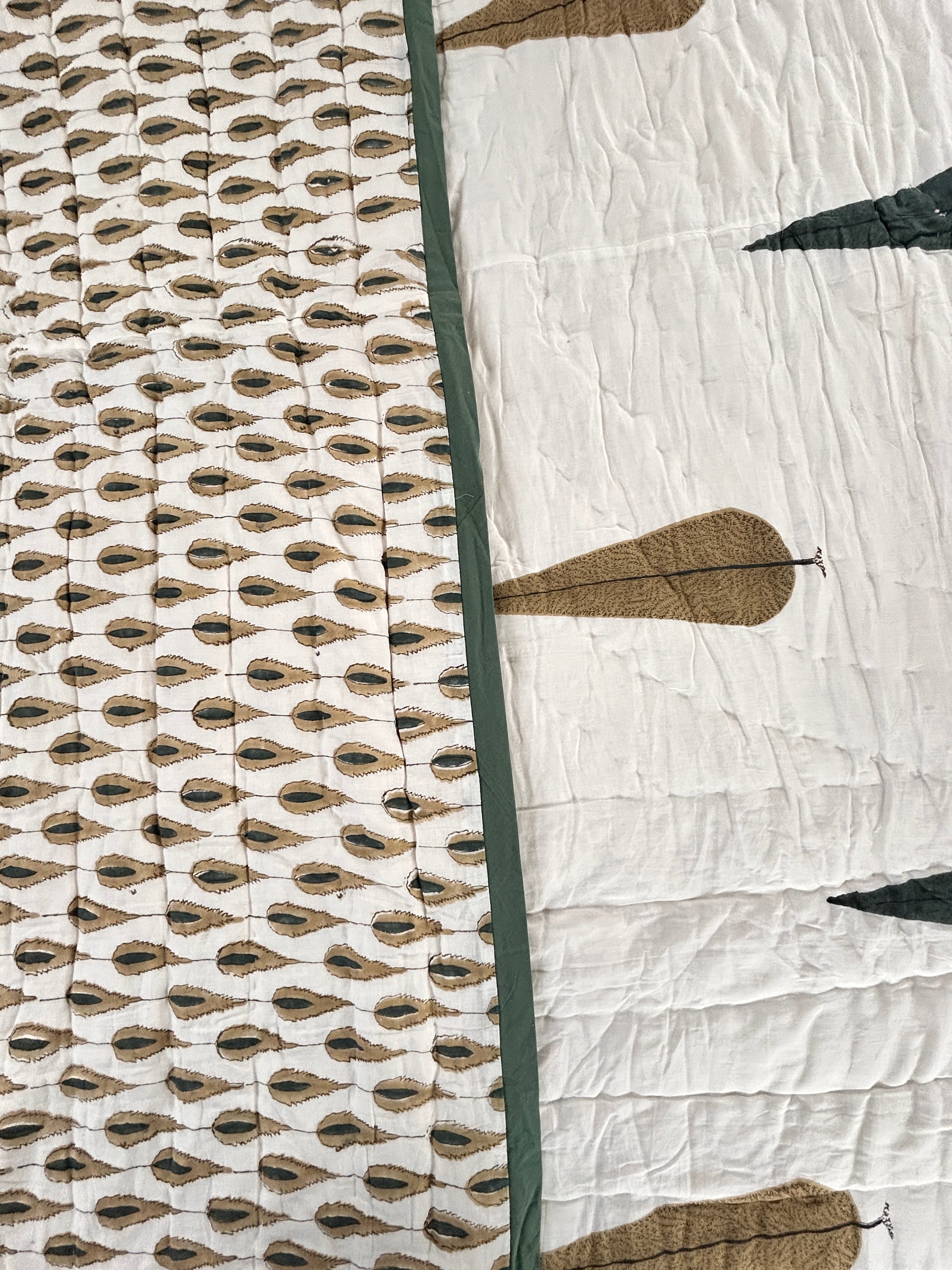 Hand Block Printed Reversible Quilt (Double Bed) – Feather & Palm