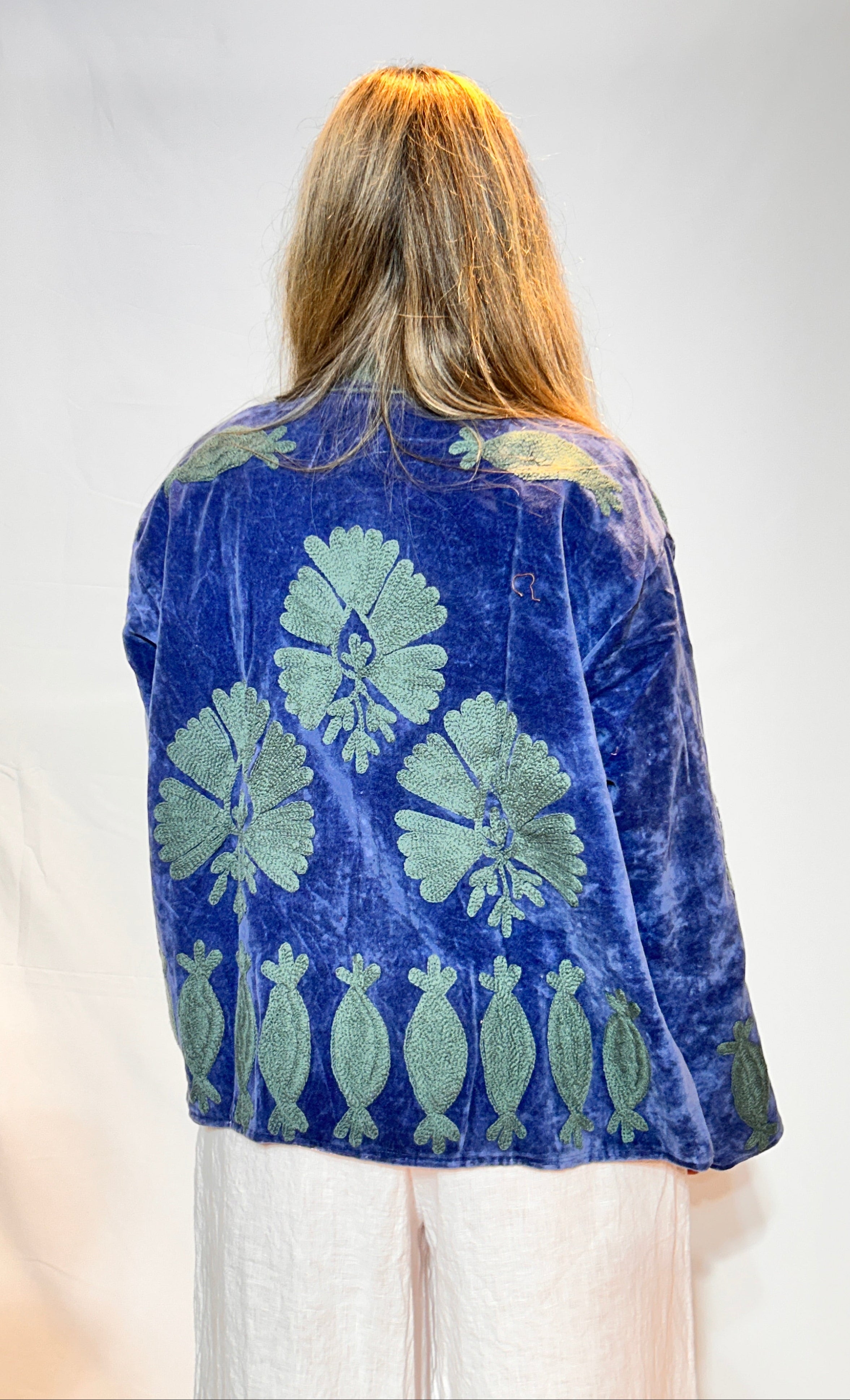Suzani Velvet Jacket – Denim Blue Fish