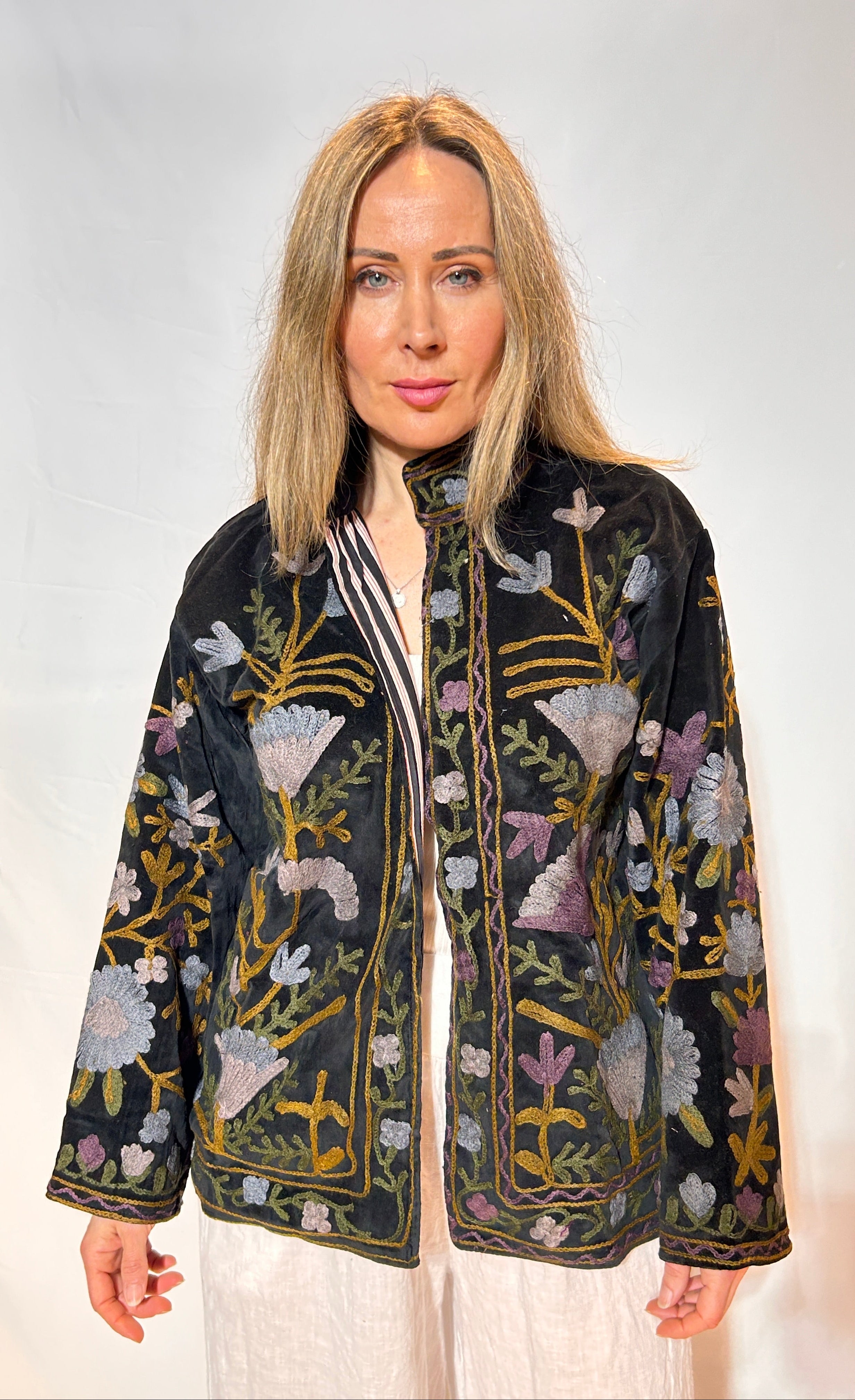 Suzani Velvet Jacket – Midnight Black Bloom