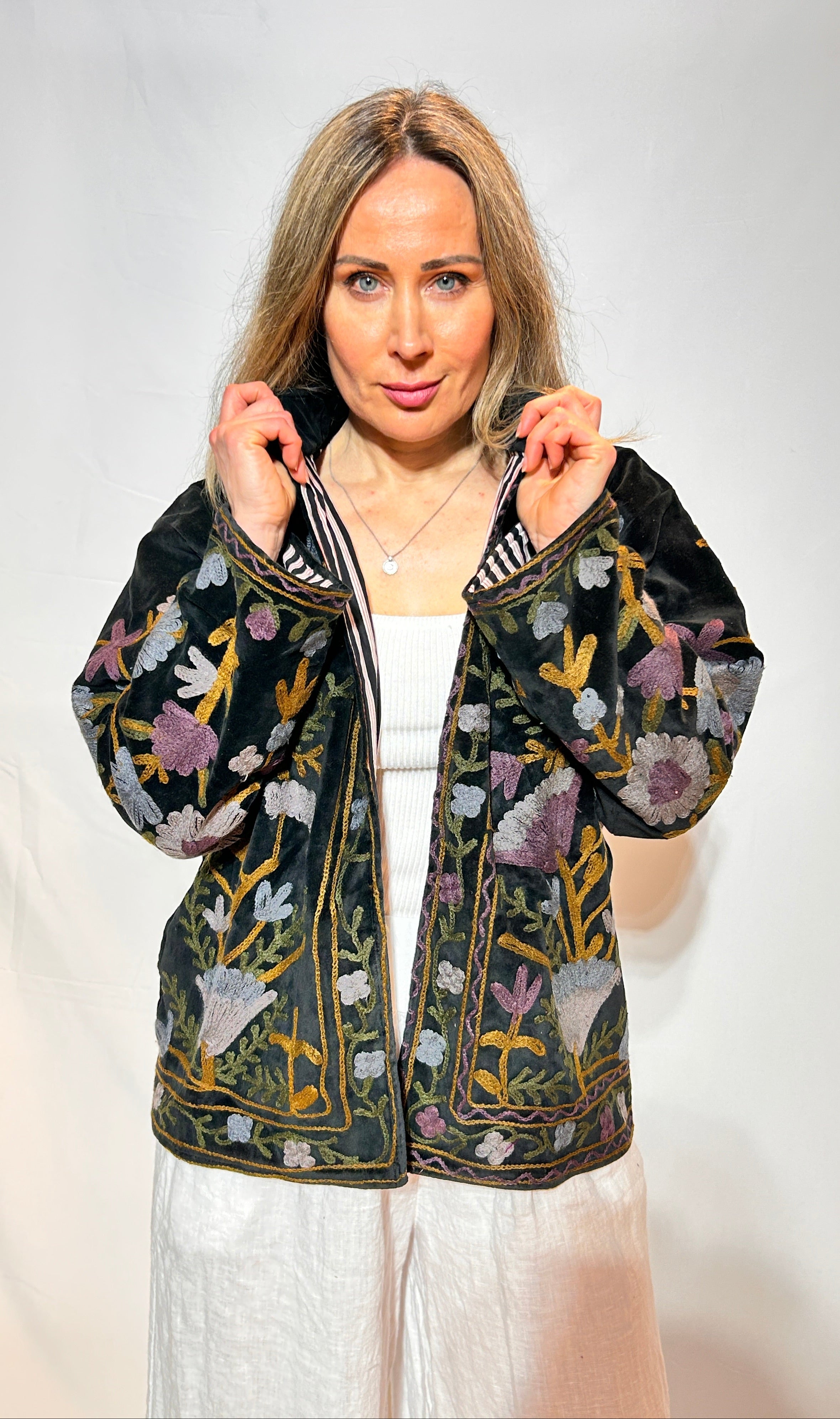 Suzani Velvet Jacket – Midnight Black Bloom