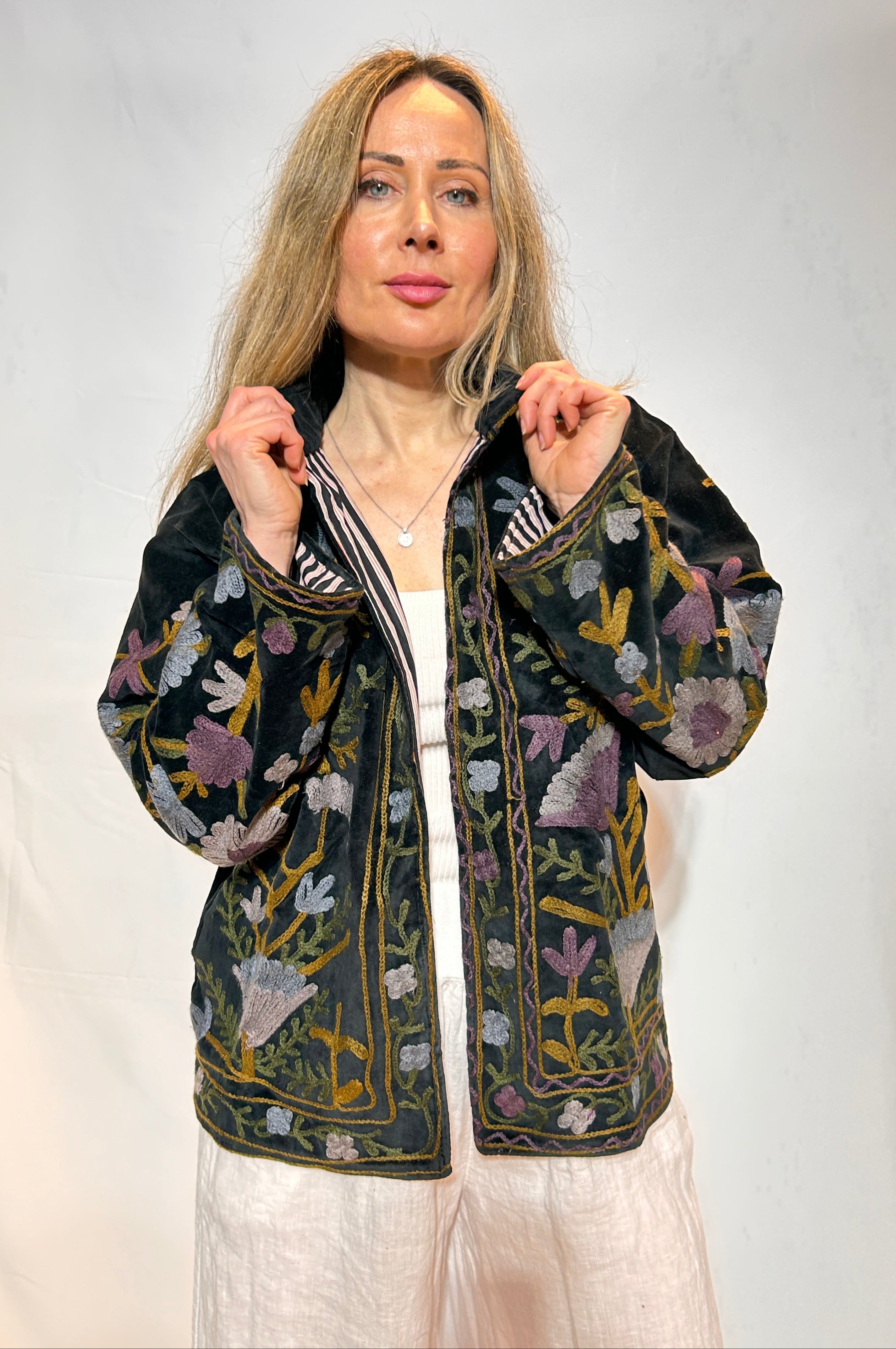 Suzani Velvet Jacket – Midnight Black Bloom