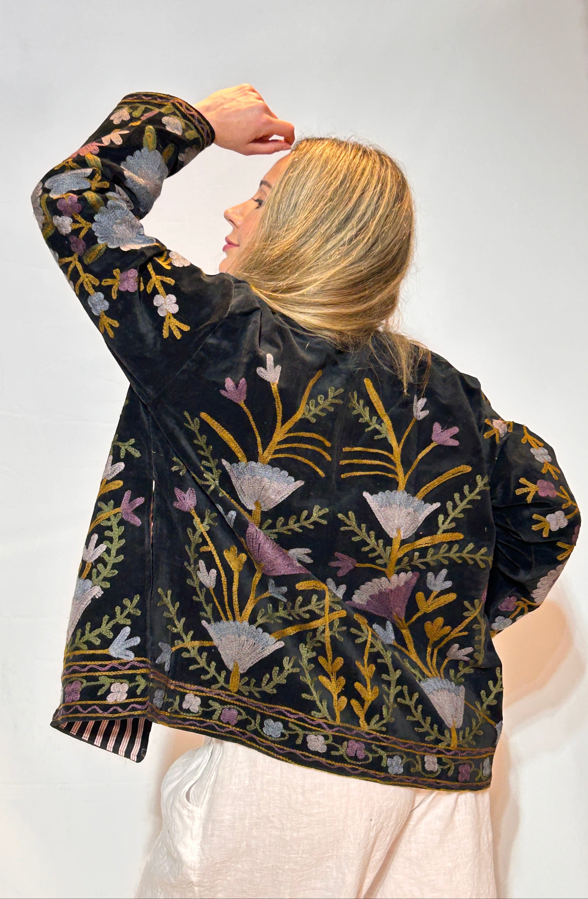 Suzani Velvet Jacket – Midnight Black Bloom