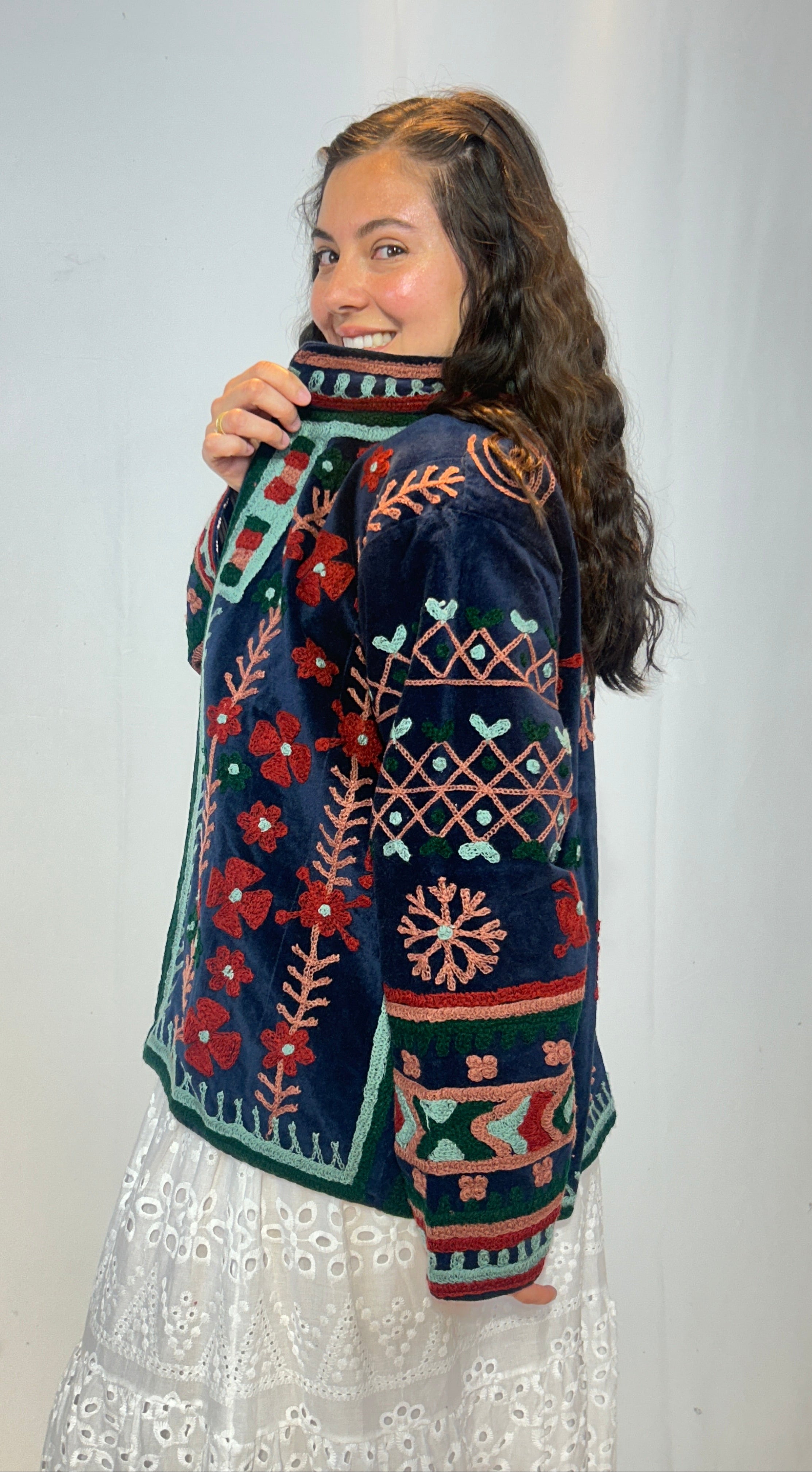 Suzani Velvet Jacket – Midnight Navy Bloom
