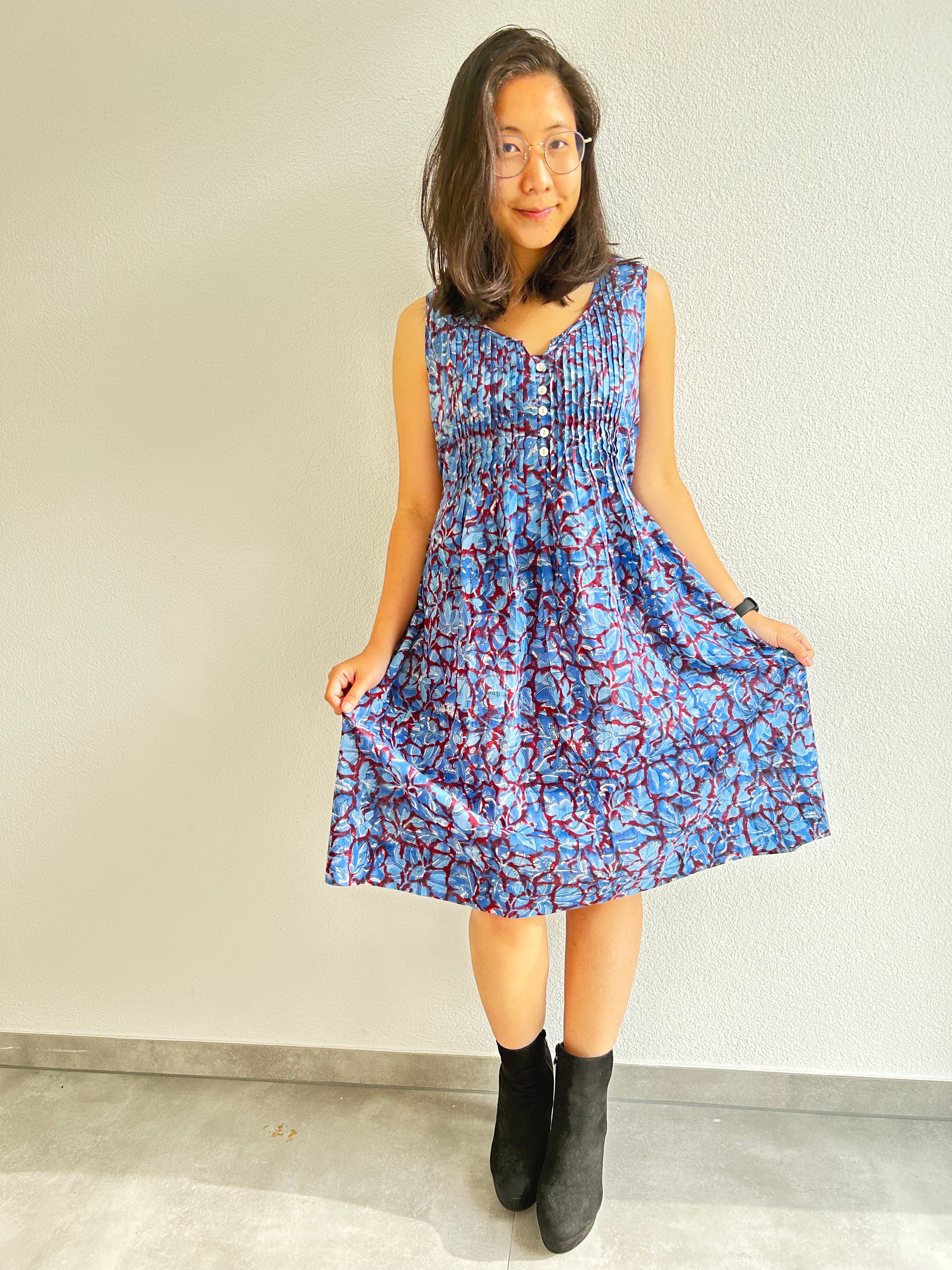 Lagoon Petal Hand-Block Printed Dress