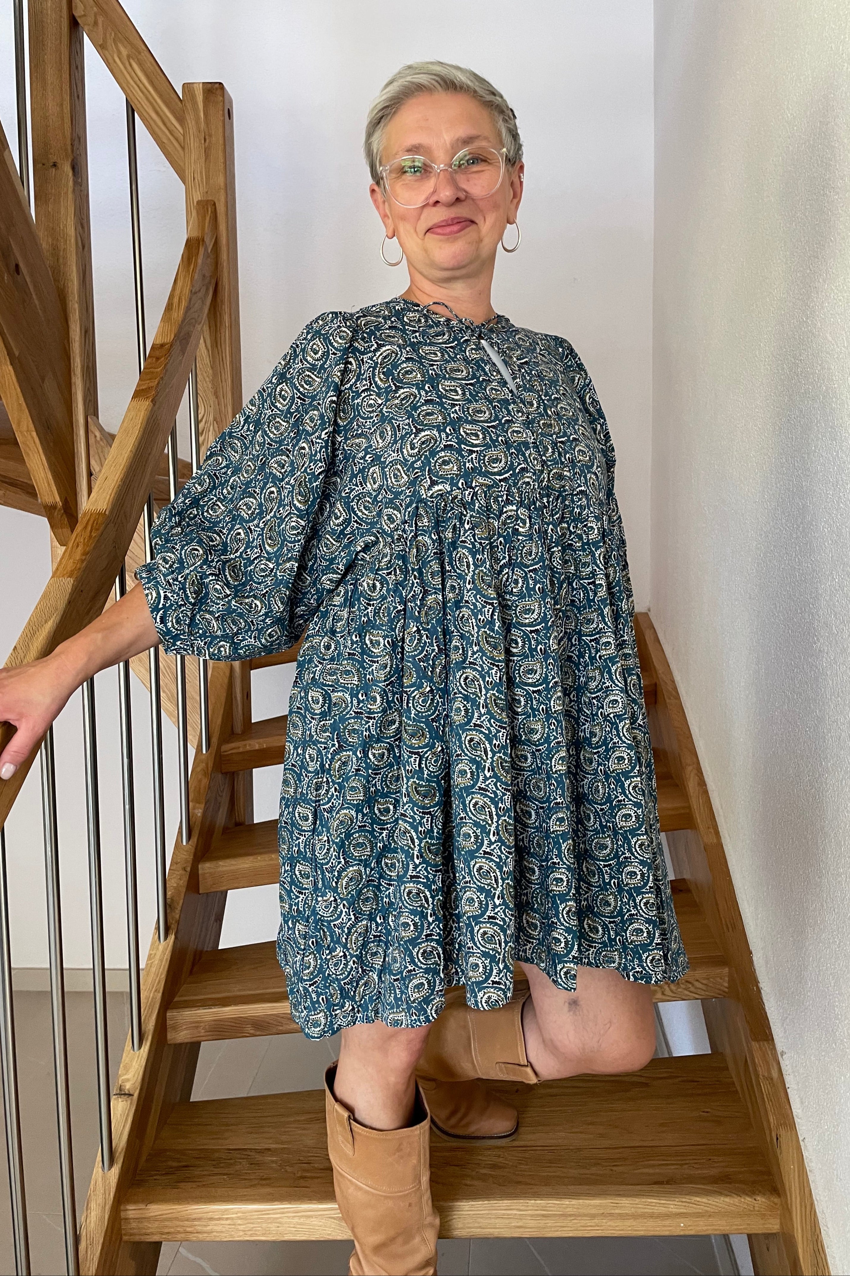 Ocean Bloom Handbedrucktes Kleid