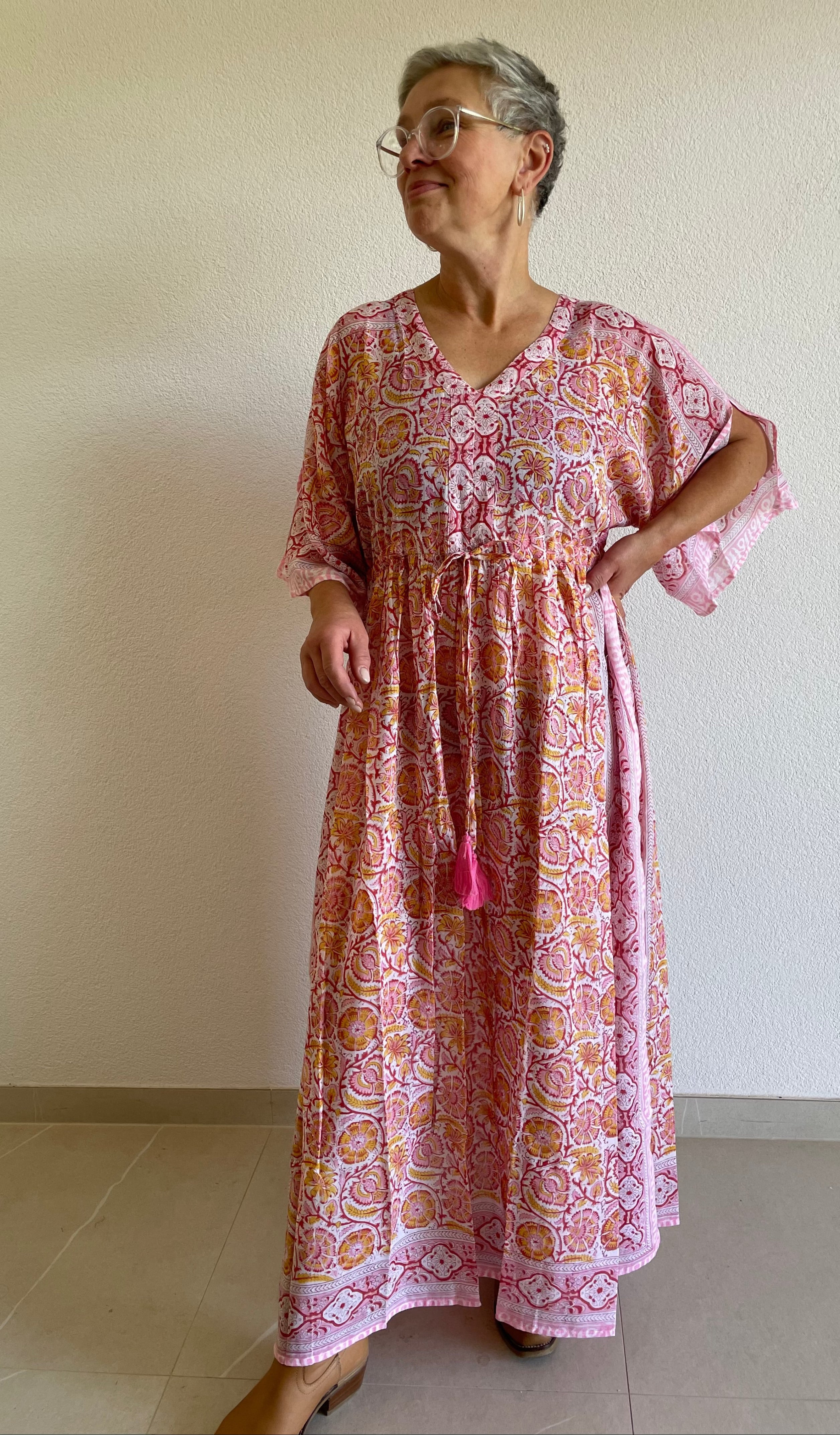 Rose Dawn Kaftan mit Handblockdruck