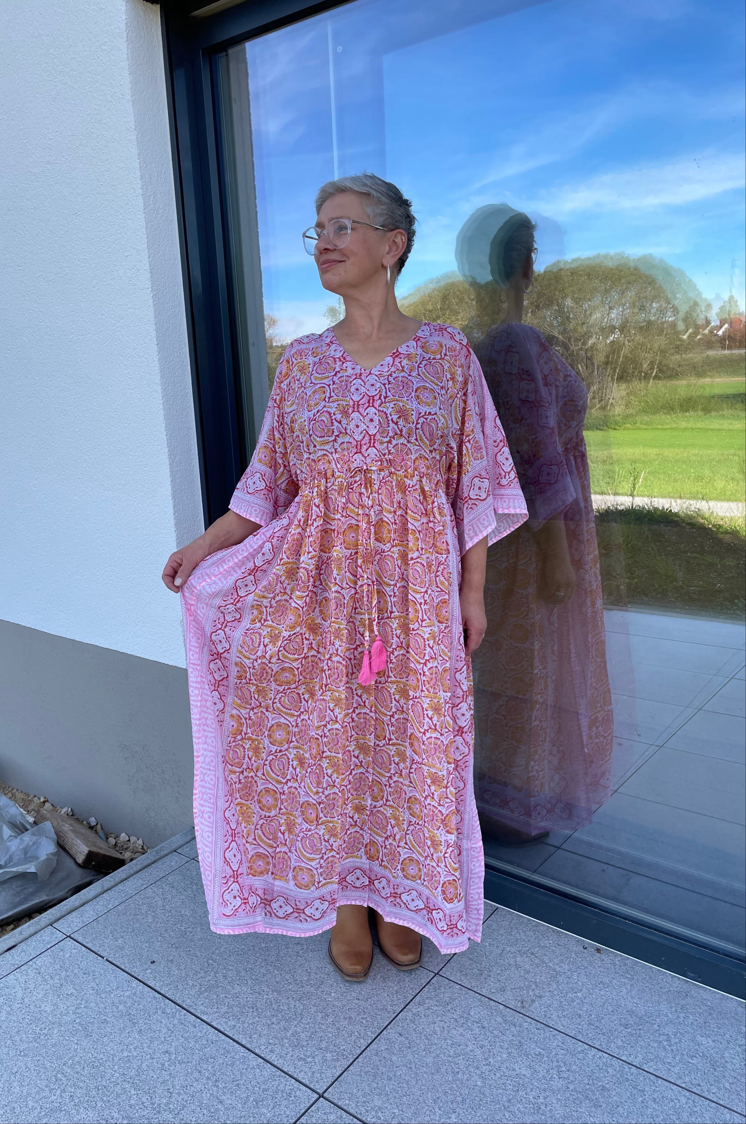 Rose Dawn Kaftan mit Handblockdruck