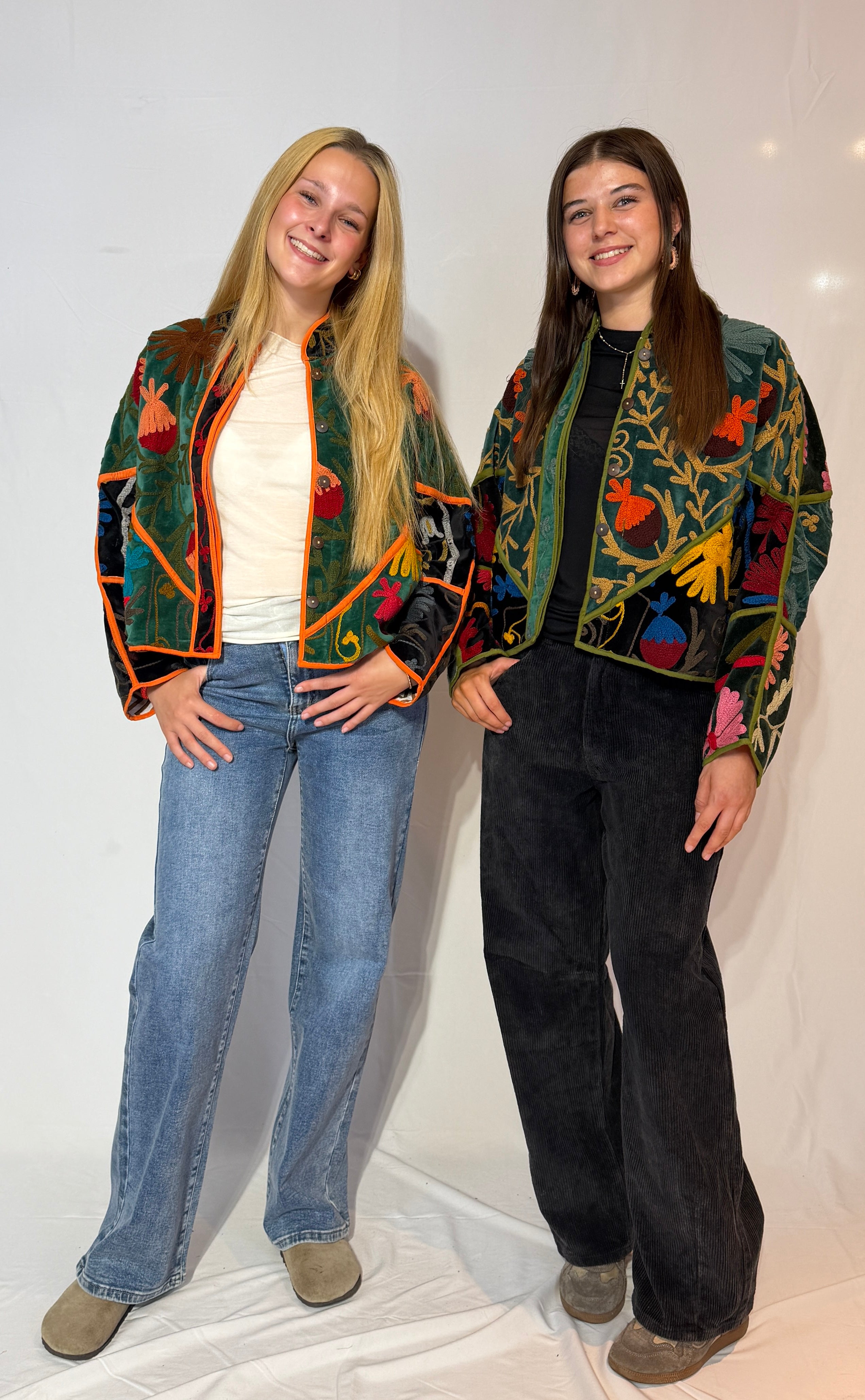 Suzani Hand-Embroidered Velvet Jacket – Vibrant Floral Meadow
