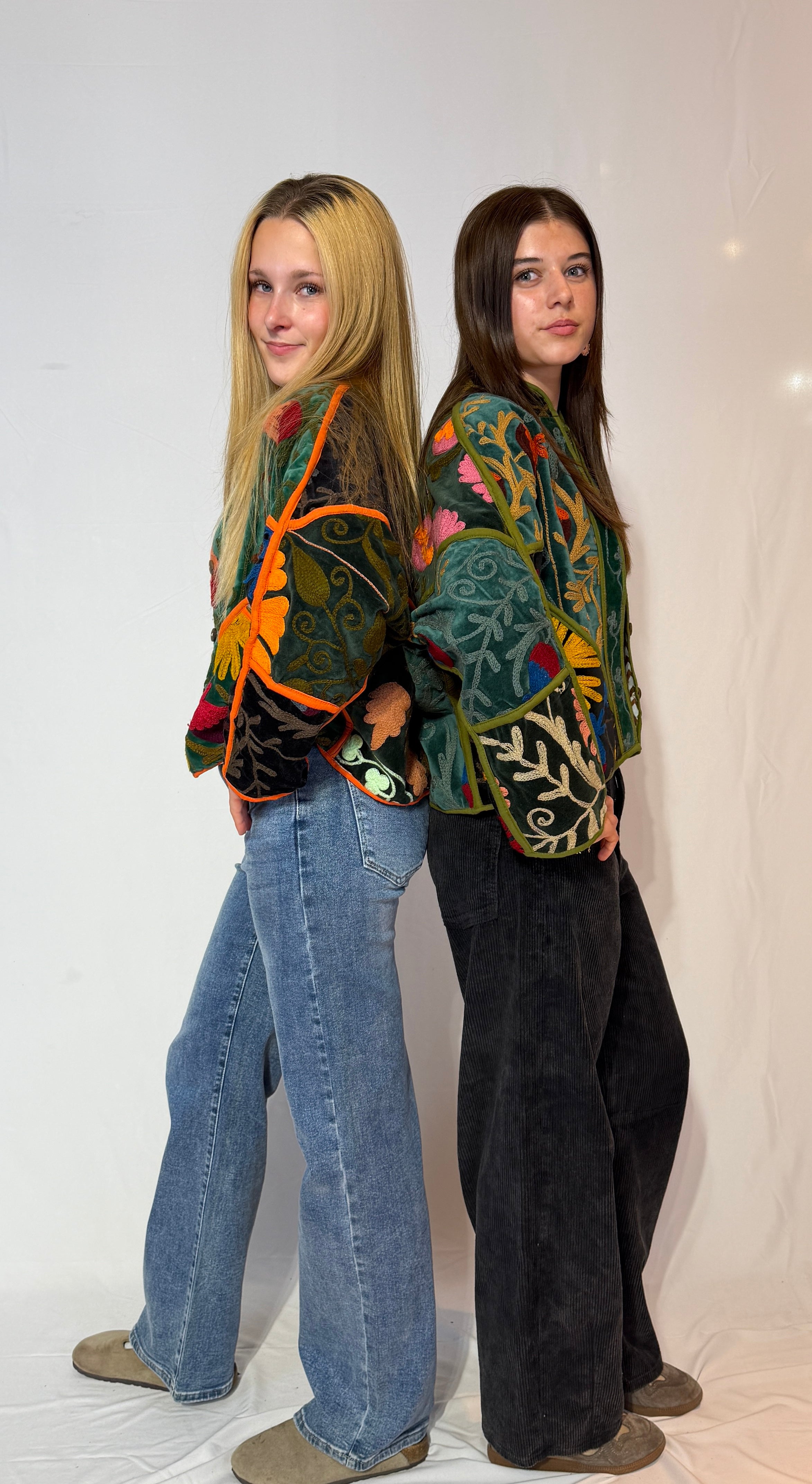 Suzani Hand-Embroidered Velvet Jacket – Vibrant Floral Meadow