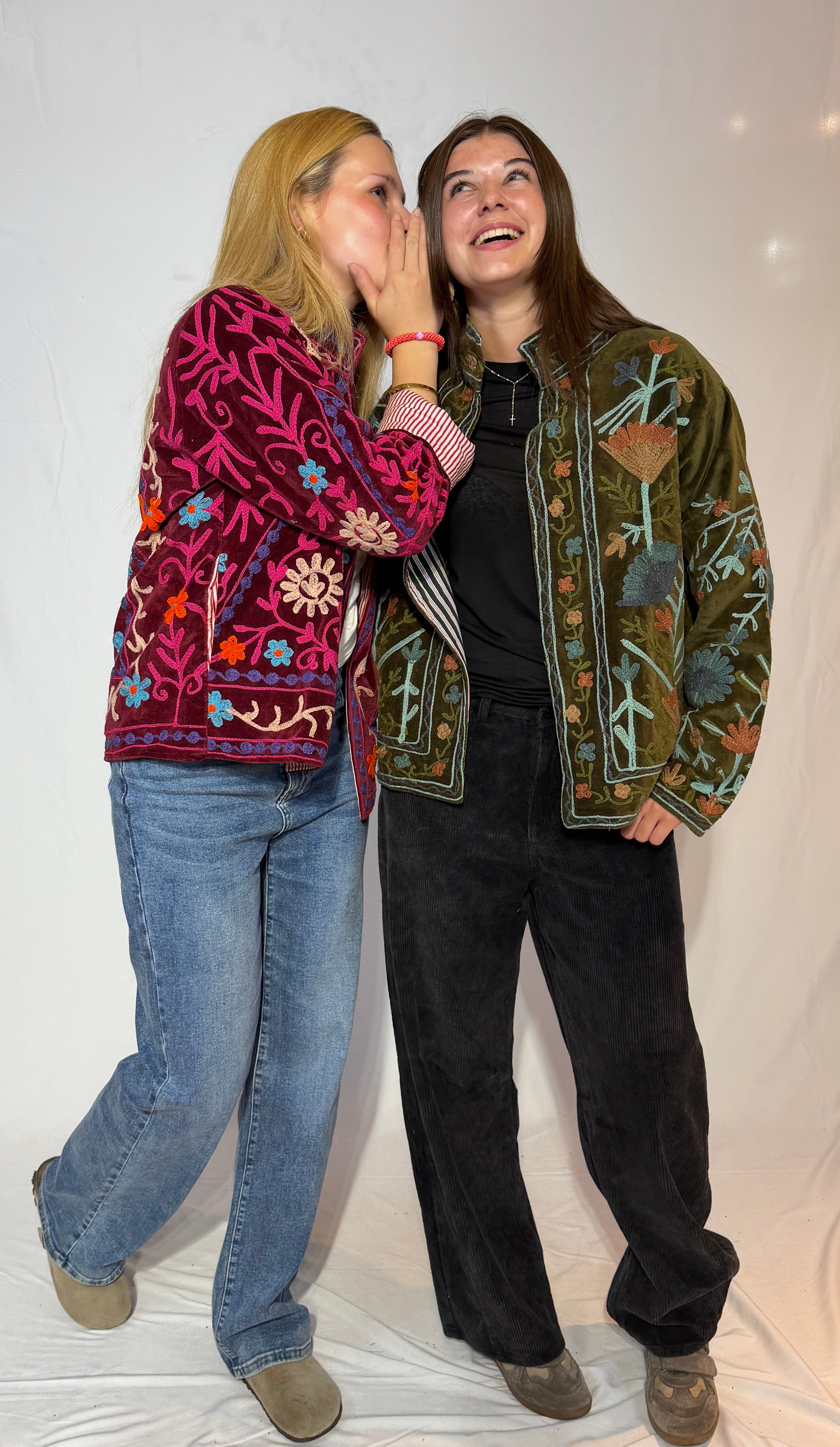 Hand-Embroidered Suzani Jacket – Olive Woodland & Slate Bloom