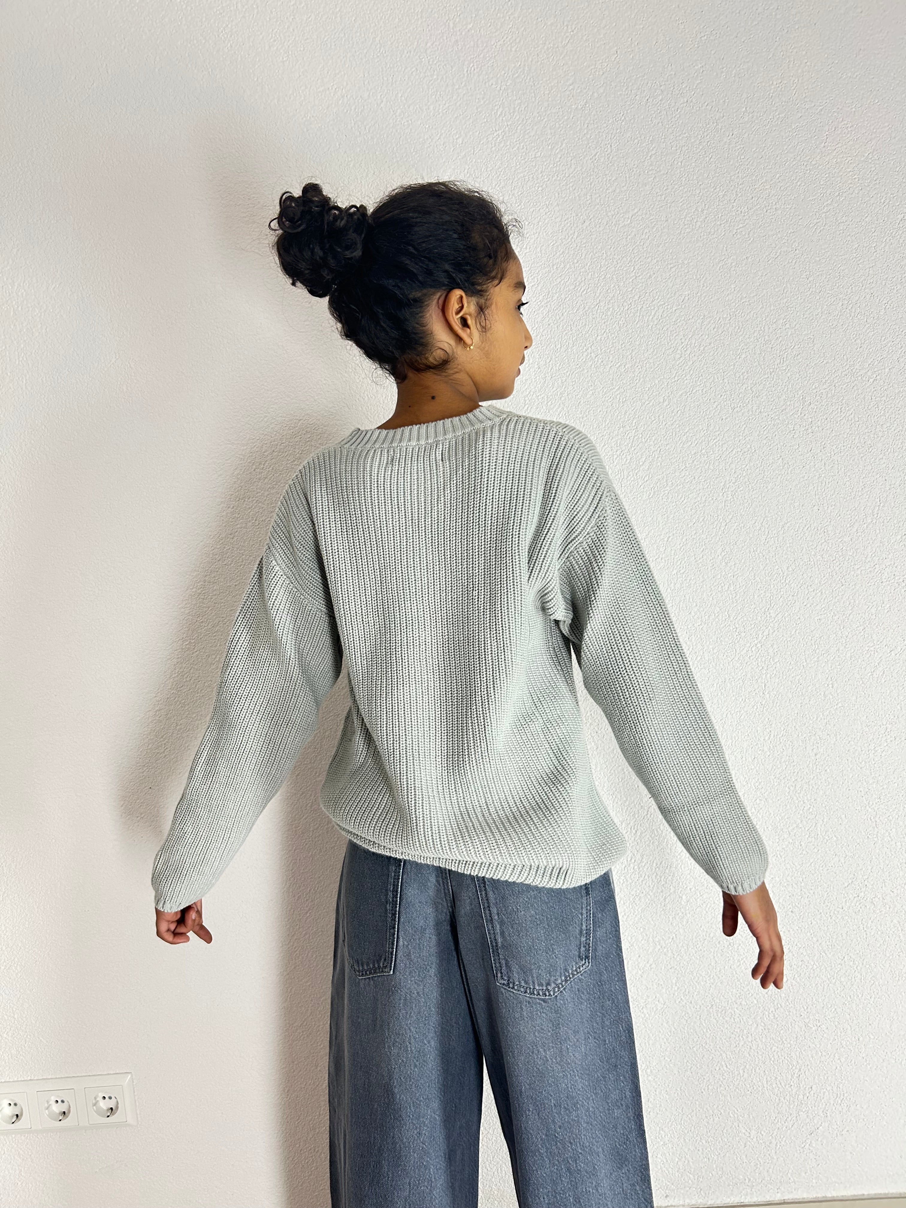Teal Mist Bio-Baumwolle Strickpullover - Kinder Relaxed Fit
