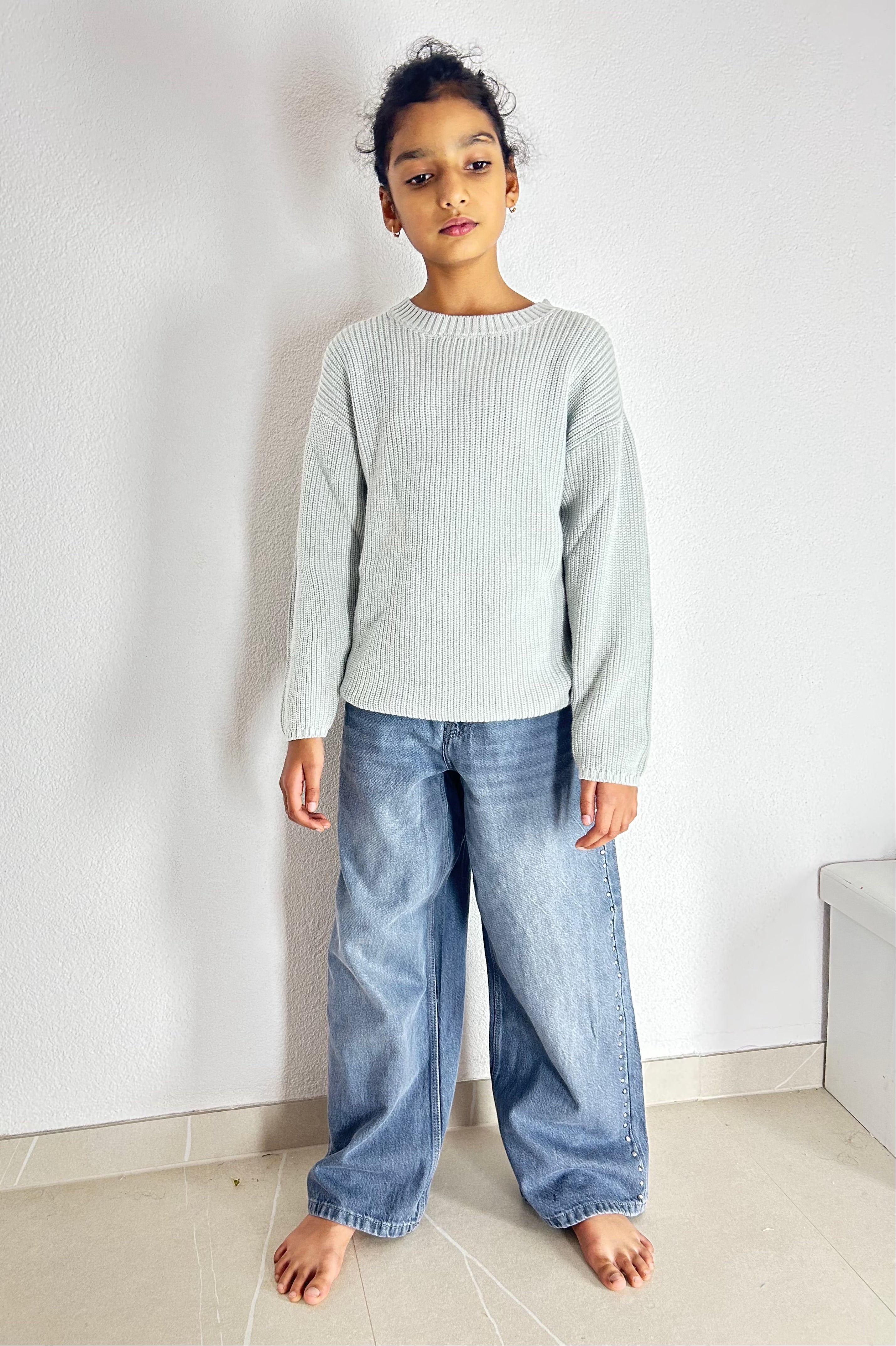 Teal Mist Bio-Baumwolle Strickpullover - Kinder Relaxed Fit