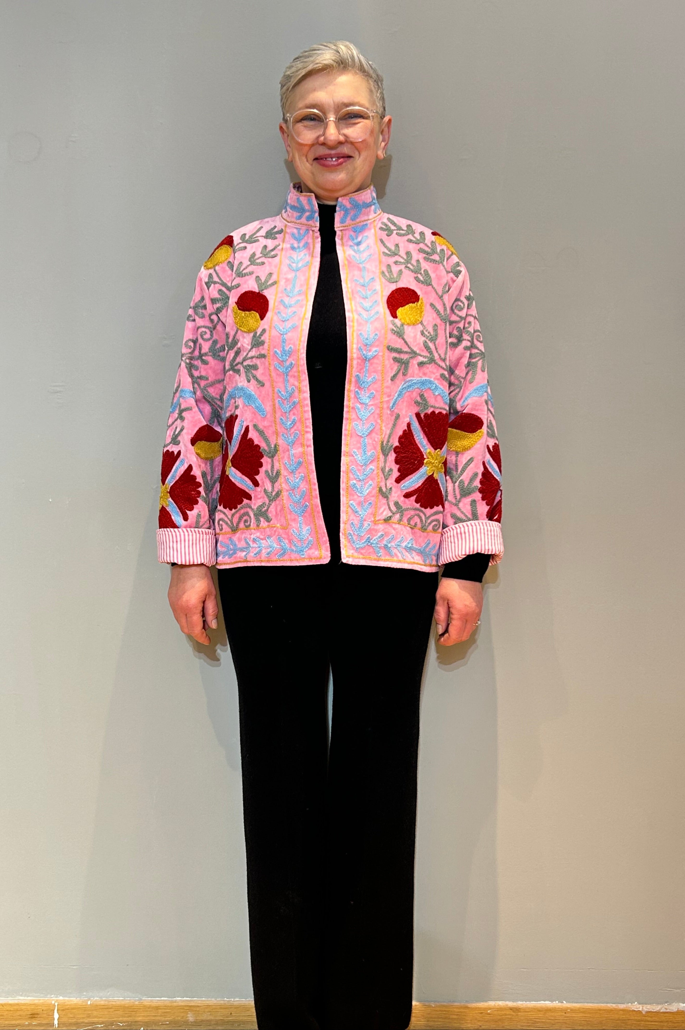 Cotton Suzani Hand-Embroidered Jacket - Sakura