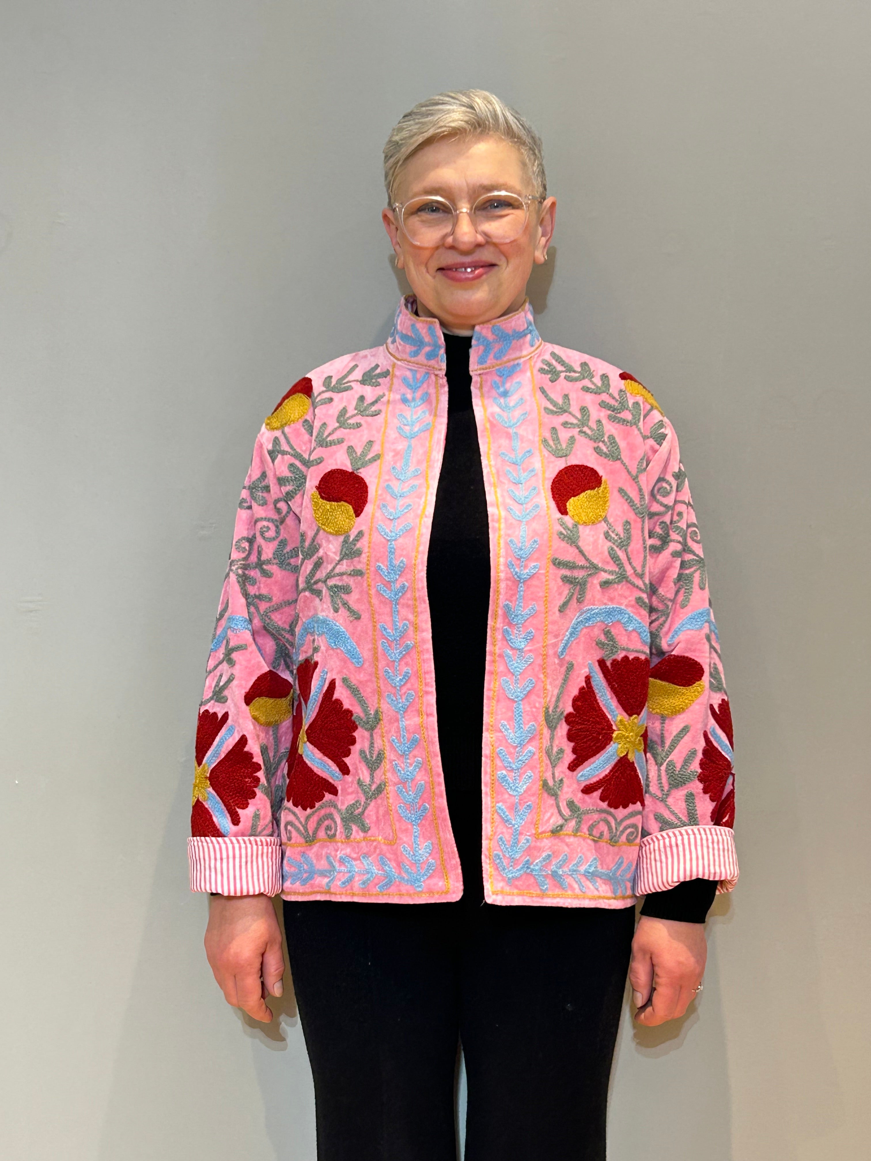 Cotton Suzani Hand-Embroidered Jacket - Sakura