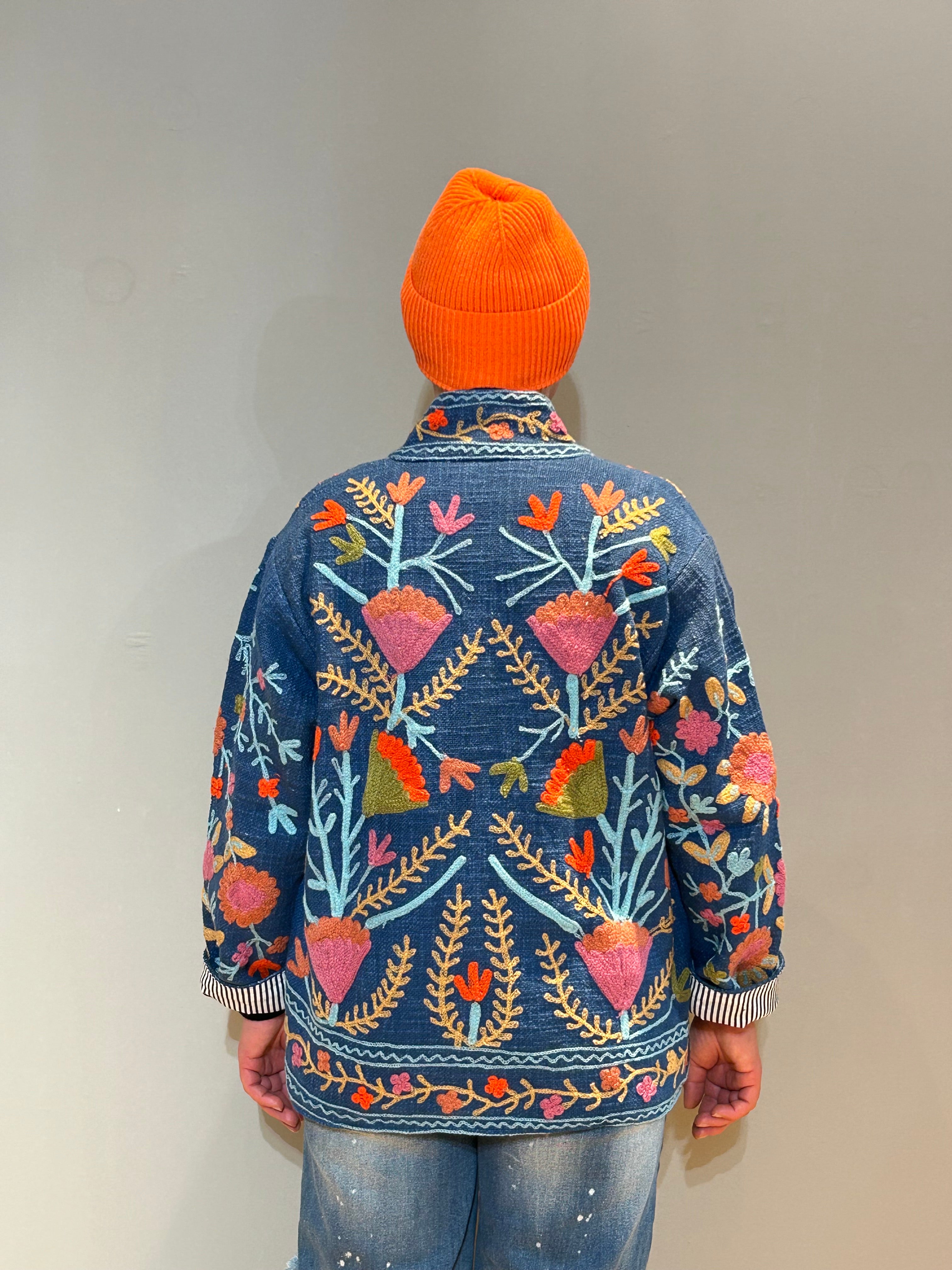 Baumwoll-Suzani Handbestickte Jacke - Ägäis