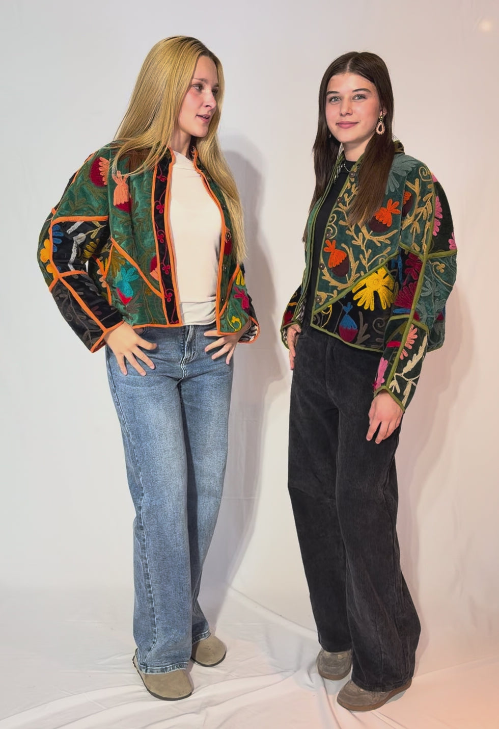 Suzani Hand-Embroidered Velvet Jacket – Vibrant Floral Meadow